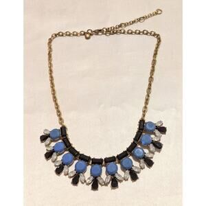 Gorgeous J.Crew Blue & White Bib Style Statement Necklace 18-21" Glass Cabochons